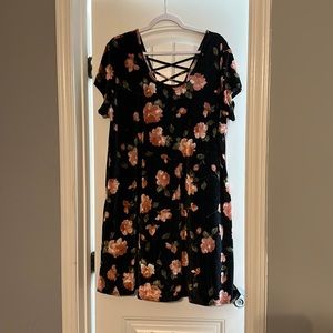 Velvet floral dress low back with lace 3XL